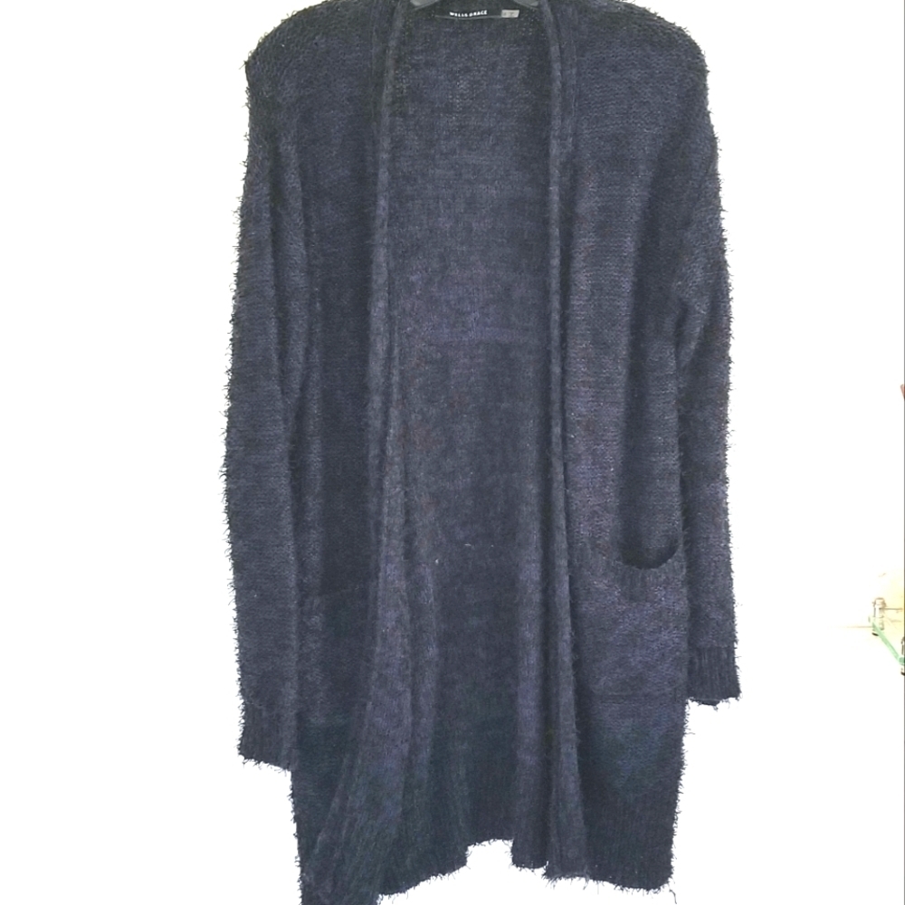 Wells Grace Sweater long cardigan eyelash knit Midnight Blue